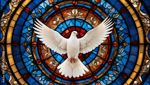 Colombe symbole paix vitrail rond religion christianisme catholisme.