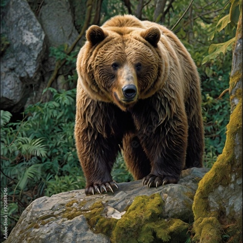 Grizzly bear standing on a rock stock royalty-free photos generated Ai