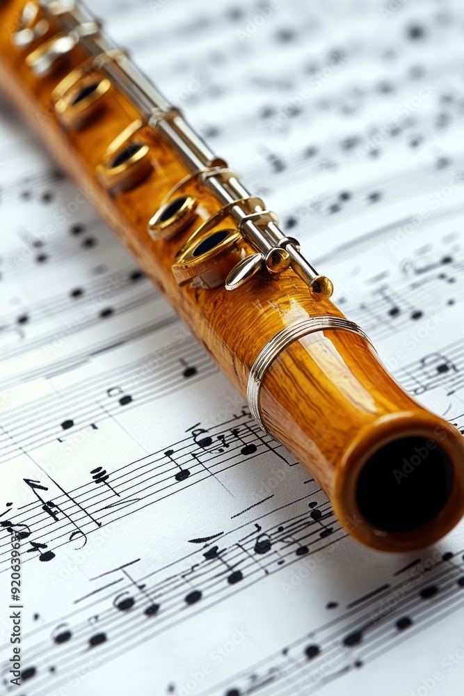 Obraz premium Flute on Sheet Music