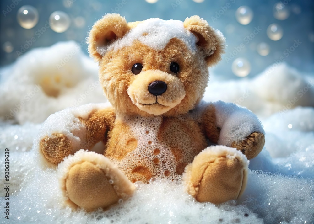 wet teddy bear toy washed in soap water with foam wet teddy bear toy washed in soap water with foam