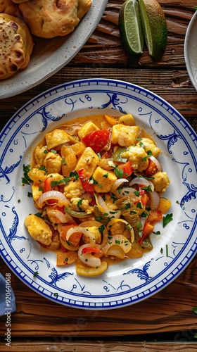 Ackee and saltfish. traditional Jamaican dish.Jamaican cuisine. AI generated illustration