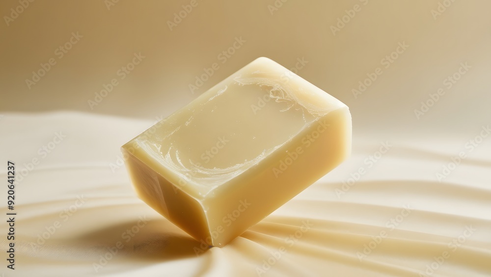 Gold soap bar floating isolated on light gold background. Gold soap bar floating isolated on light gold background.
