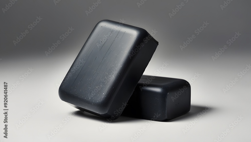 Black soap bar floating isolated on light black background. Black soap bar floating isolated on light black background.