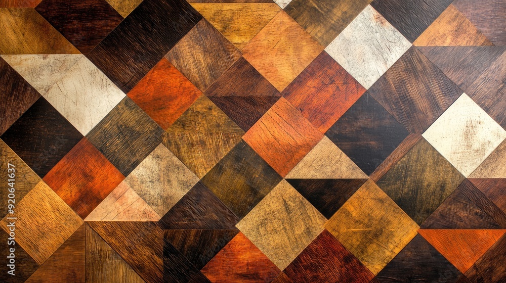 Detailed view of wooden marquetry wallpaper, featuring an abstract pattern with rich textures and warm tones Detailed view of wooden marquetry wallpaper, featuring an abstract pattern with rich textures and warm tones