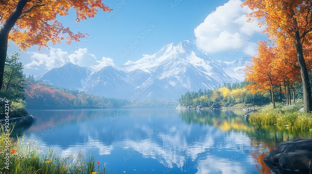 Fototapeta premium landscape with lake and mountains