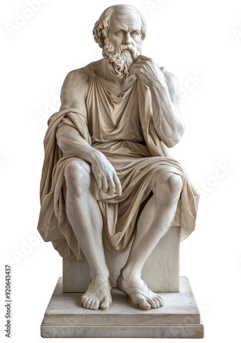 Classical marble statue of philosopher isolated on transparent background