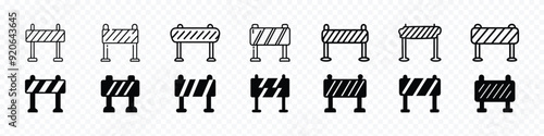 road barrier icon. Roadblock icon. Road barrier symbol. Guardrail or Road barrier vector collections. Road barrier icon.  Under construction icons, Road block and pedestrian barrier 