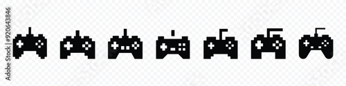 joystick icon set. video game controller icon. Joystick vector icon. Pixel art video game joystick 8bit vector icon on transparent background, pixel joystick game controller icons