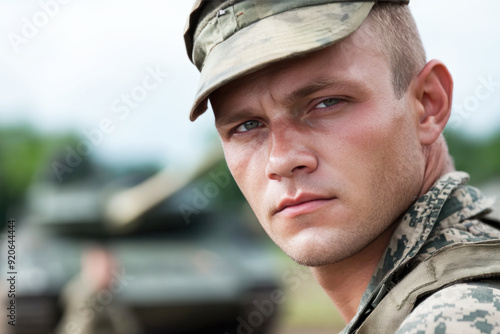 Caucasian soldier military army in camouflage uniform at conflict war