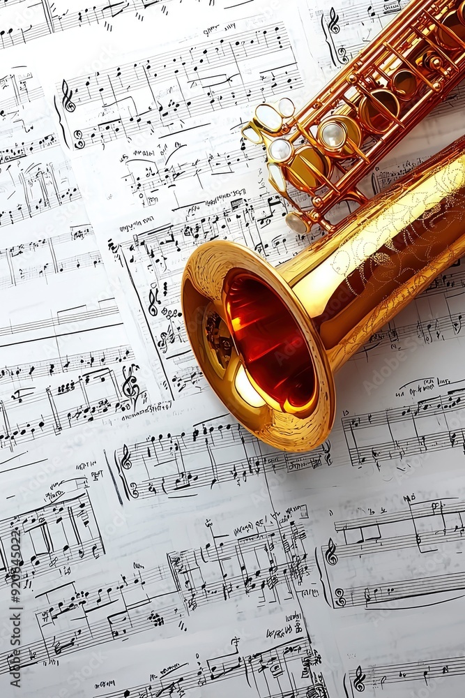 Obraz premium Saxophone on Sheet Music