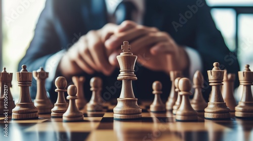 Wallpaper Mural A man in a suit strategizing over a chessboard during a competitive game in a well-lit room Torontodigital.ca