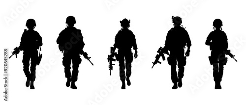 Male soldier going for mission silhouette black filled vector Illustration icon