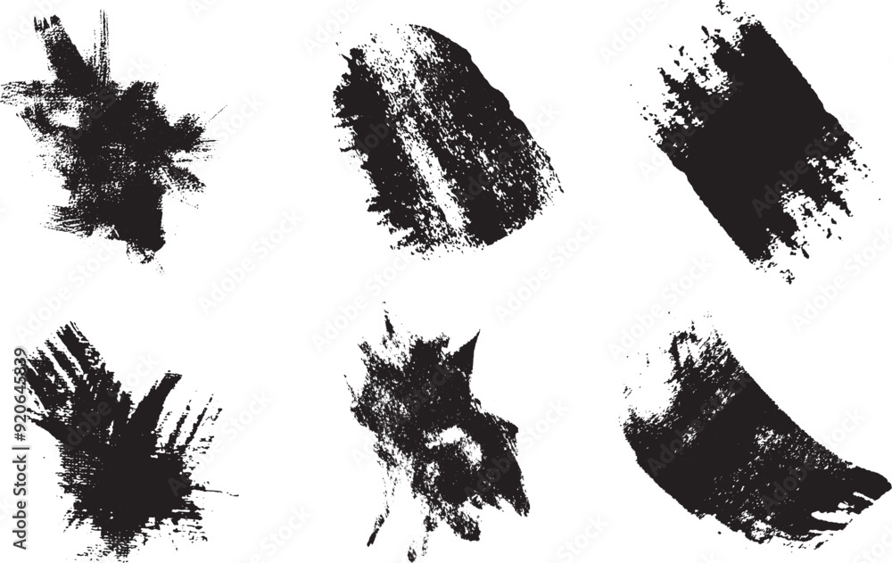 Black color grunge brush vector paint ink splatter background set ...