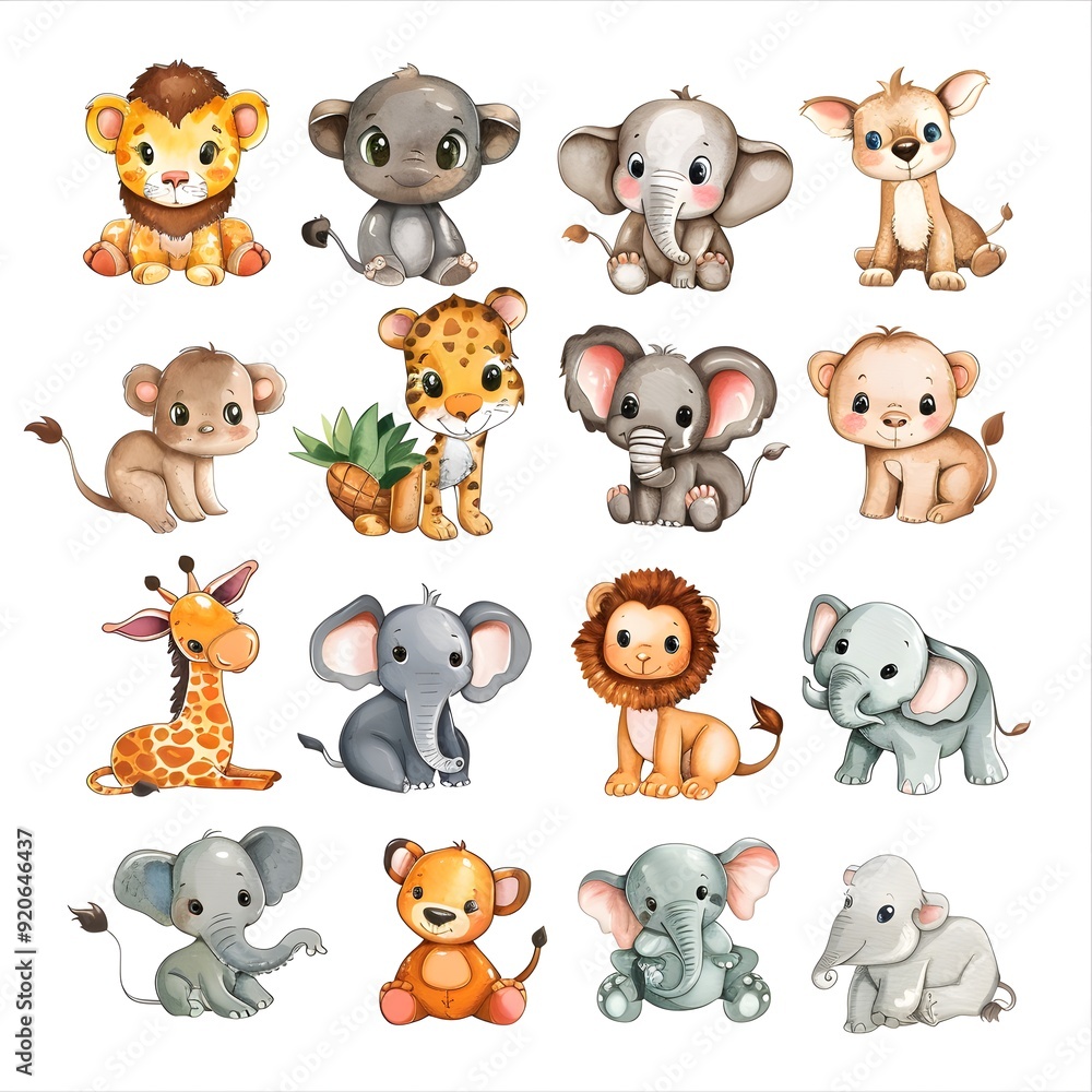 Forest Animal Collection with Tiger, Lion, Elephant, Mouse, Deer, Black Bear, Giraffe, and Squirrel, Diverse Wildlife in Natural Habitat, Playful Illustration of Animals Coexisting in a Lush Green Env Forest Animal Collection with Tiger, Lion, Elephant, Mouse, Deer, Black Bear, Giraffe, and Squirrel, Diverse Wildlife in Natural Habitat, Playful Illustration of Animals Coexisting in a Lush Green Env