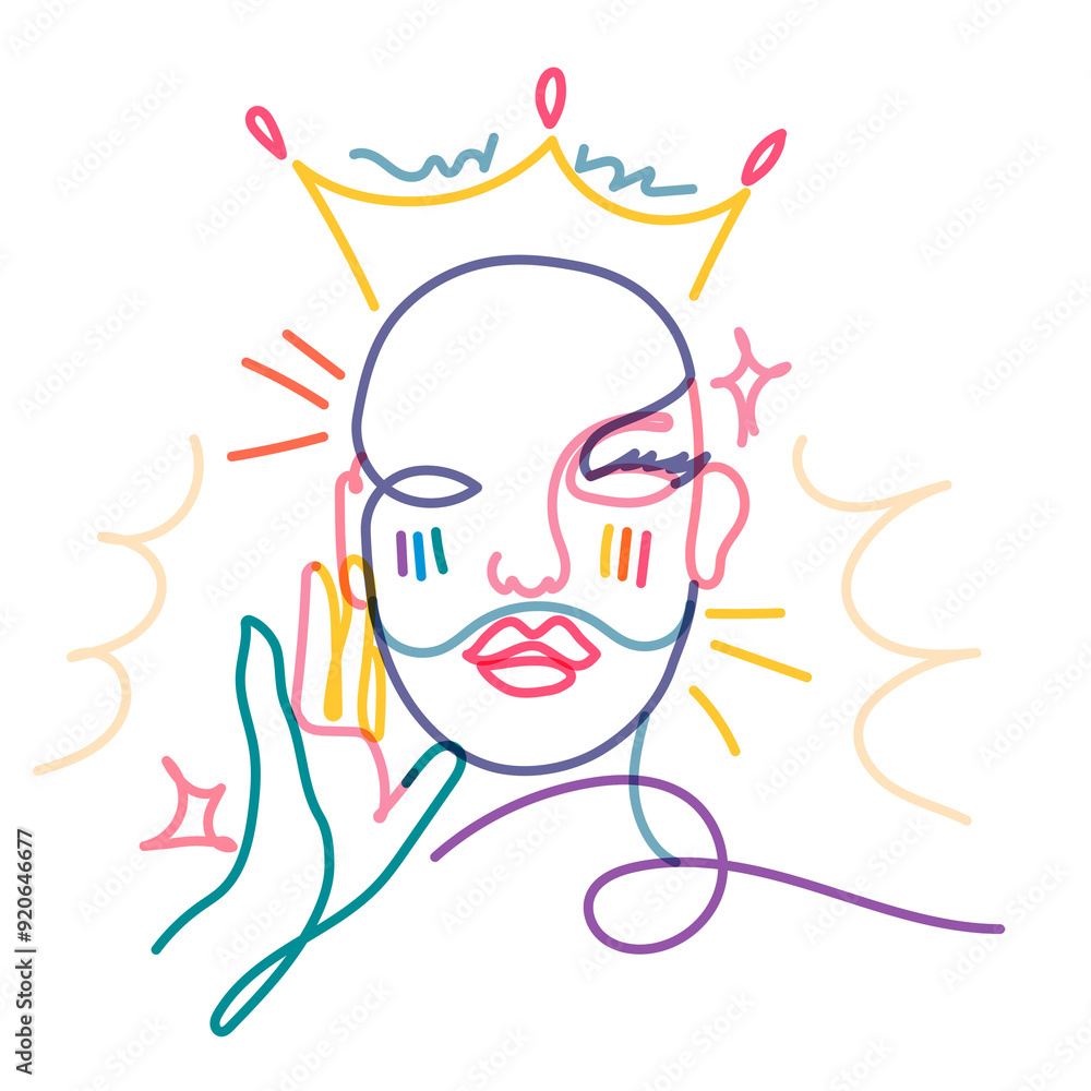 Drag queen png sticker, LGBTQ line art illustration on transparent background Drag queen png sticker, LGBTQ line art illustration on transparent background