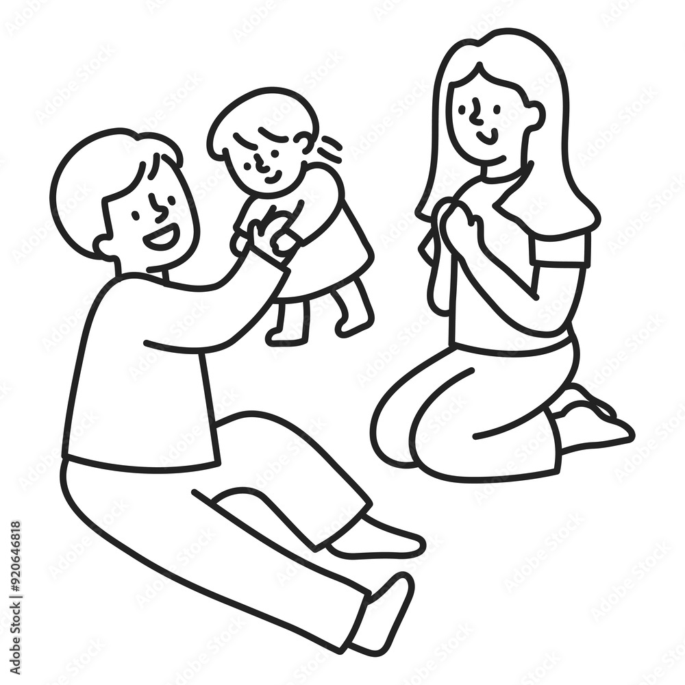 PNG Dad mom daughter family time line drawing, collage element, transparent background PNG Dad mom daughter family time line drawing, collage element, transparent background