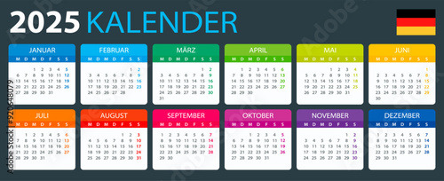 2025 Calendar - vector illustration, German version