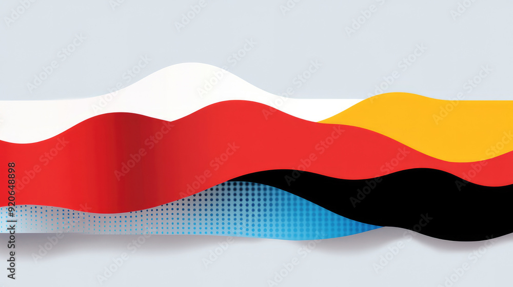 Fototapeta premium An abstract art piece featuring bold waves in white, red, yellow, and black colors, illustrating a dynamic and creative visual composition.