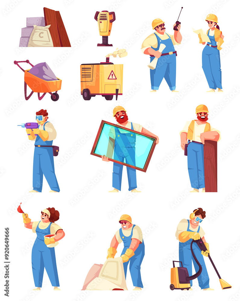 Fototapeta premium Construction workers set in flat design