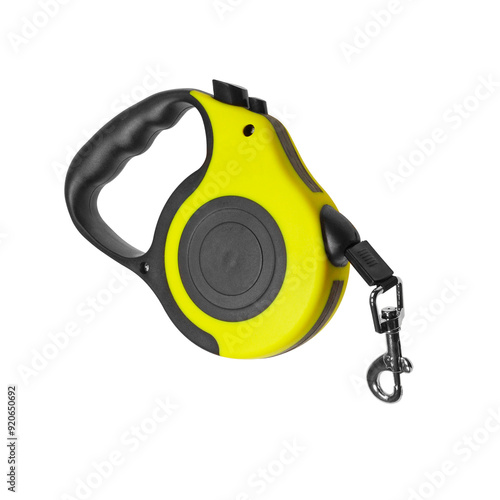Foto Retractable roulette leash for dog walking isolated on transparent background