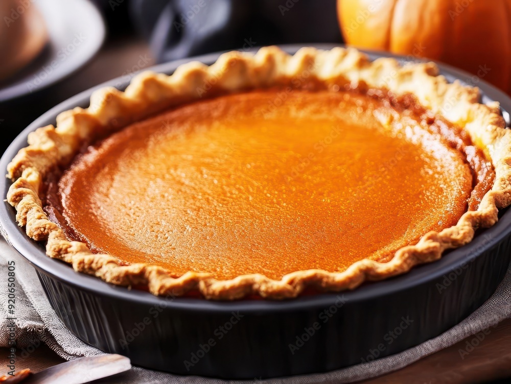 Pumpkin pie baking, delicious and cozy, close-up, inviting Pumpkin pie baking, delicious and cozy, close-up, inviting