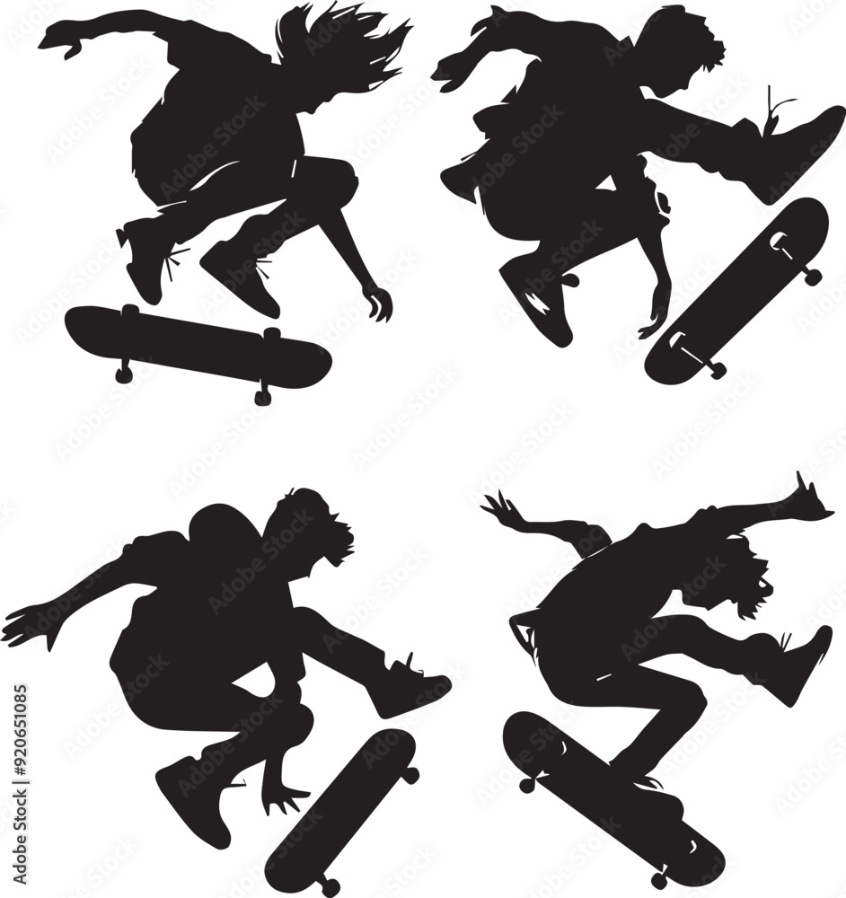 silhouette of clean vector Skateboard set isolated on white background silhouette of clean vector Skateboard set isolated on white background