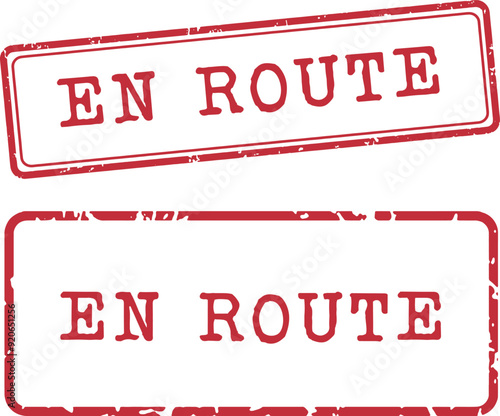 Fotografie En Route Rubber Stamp Vector Set