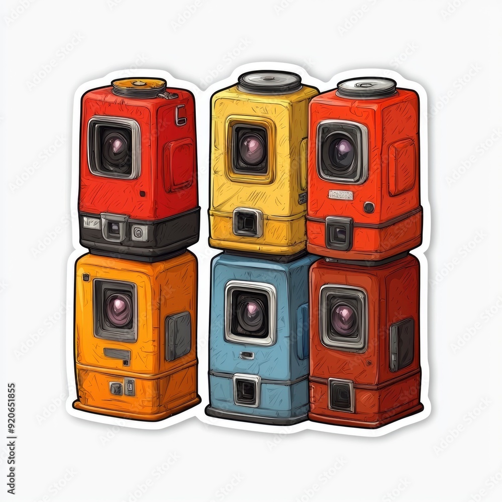 Fototapeta premium Colorful Stack of Vintage Cameras