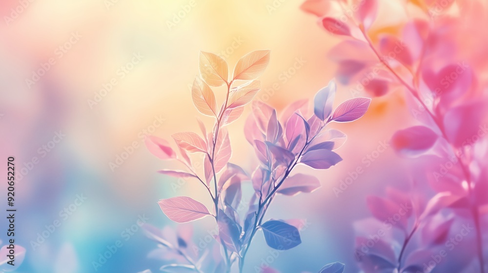 Delicate pastel leaves illuminated by soft sunlight during a serene morning Delicate pastel leaves illuminated by soft sunlight during a serene morning