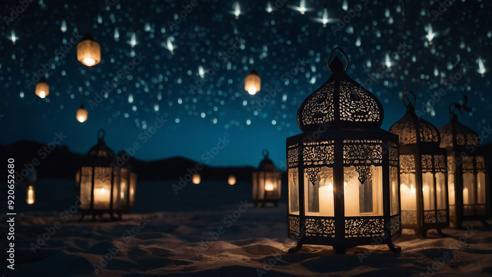 Bismillah Illuminated in the Starry Sky with Glowing Lanterns Bismillah Illuminated in the Starry Sky with Glowing Lanterns