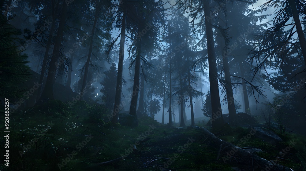 Overcast and Gloomy Rainy Day in a Foggy, Primal Forest Overcast and Gloomy Rainy Day in a Foggy, Primal Forest