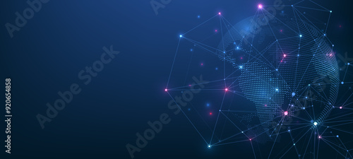 Global network connection concept. Big data visualization. Social network communication in the global computer networks. Internet technology. Business. Science. Vector illustration
