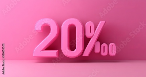 3D pink 20 percent discount offer on pink background for promotion