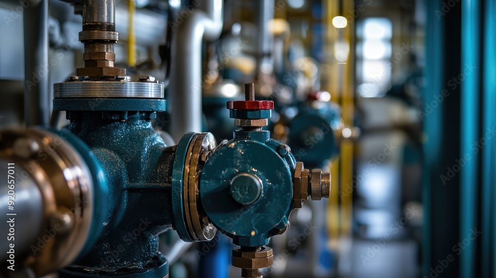 Industrial mechanical room with interconnected pipes and valves, highlighting the heart of operational machinery. Industrial mechanical room with interconnected pipes and valves, highlighting the heart of operational machinery.