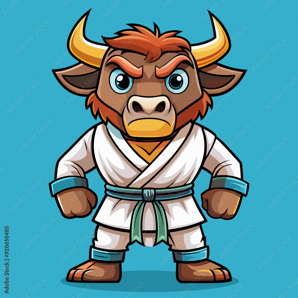 Naklejka premium karate bull maskot in kimono