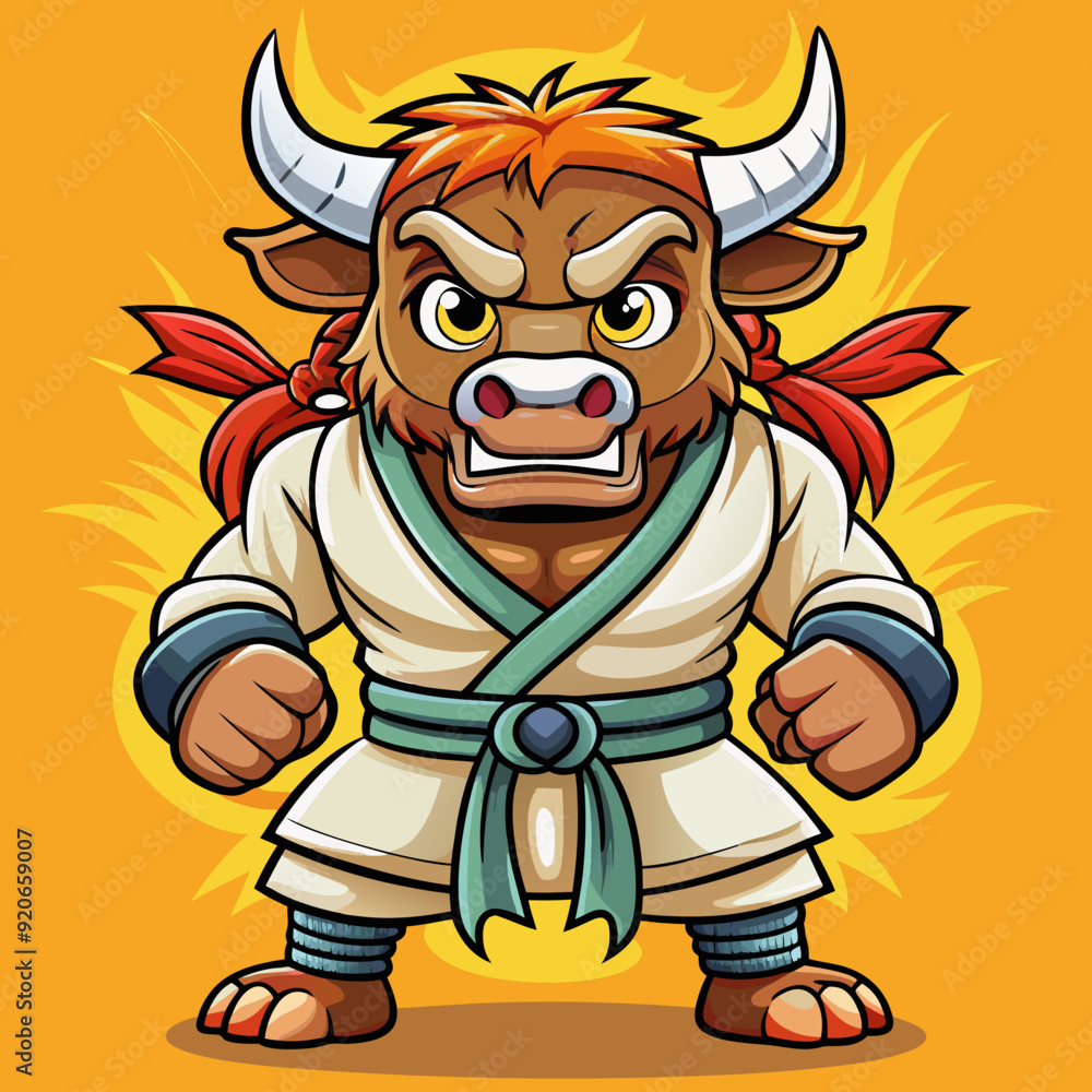karate bull maskot in kimono karate bull maskot in kimono