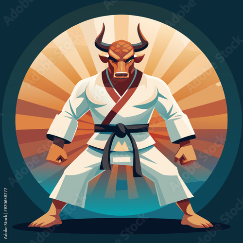 karate bull maskot in kimono