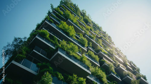 Grüne bepflanzte Hausfassade grüne Stadt der Zukunft mit vertikalen Garten an Hauswand Fassade begrünt Generative AI