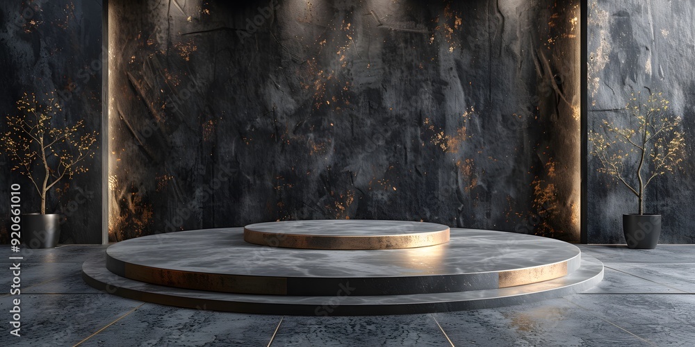 Obraz premium Stage and Display Platform with Black Wall in a Modern Exhibition Space