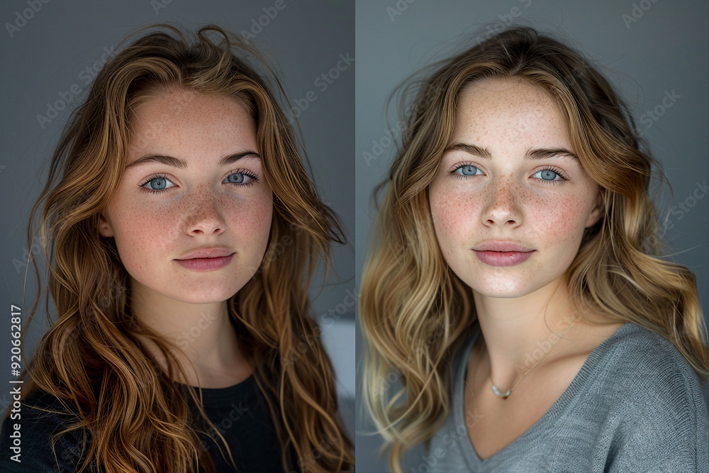 AI generated close up photo of two women faces comparing side by side AI generated close up photo of two women faces comparing side by side