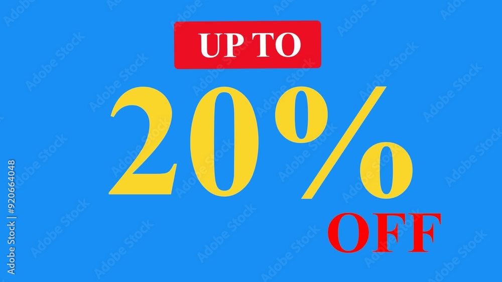 Blue background with a red rectangle, yellow 20%, and red off. Great for sales promotions, discounts, advertising banners, and promotional materials Blue background with a red rectangle, yellow 20%, and red off. Great for sales promotions, discounts, advertising banners, and promotional materials