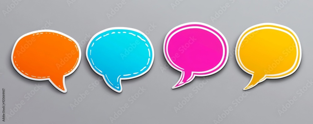 Colorful speech bubbles on gray background, concept of communication and dialogue Colorful speech bubbles on gray background, concept of communication and dialogue