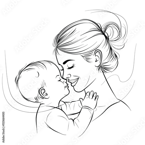 Simple and elegant sketch of a mother and baby sharing a loving moment.