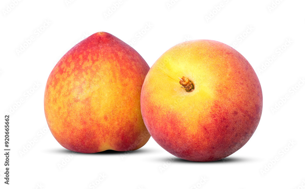 Two Peaches isolated on white background. Peach macro studio photo. Full depth of field with clipping path Two Peaches isolated on white background. Peach macro studio photo. Full depth of field with clipping path