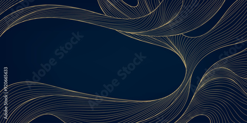 Vector line wave art pattern, gold abstract luxury background, premium design. Artdeco illustration, graphic template.
