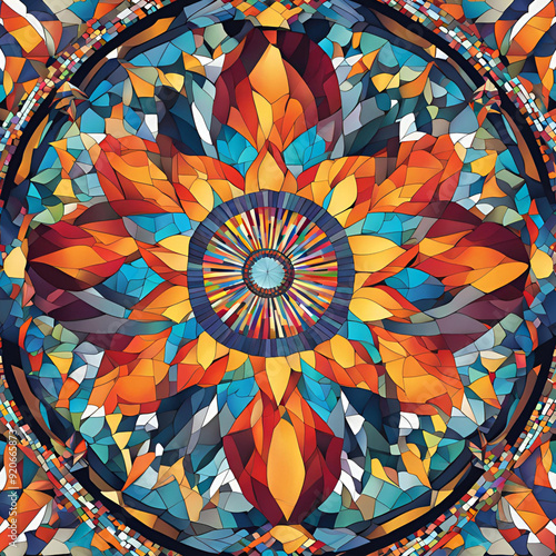 Colorful mosaic with a radial pattern. AI Generated Images
