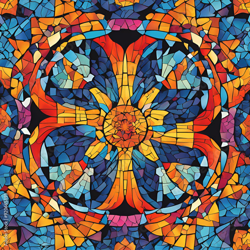 Colorful mosaic with a radial pattern. AI Generated Images
