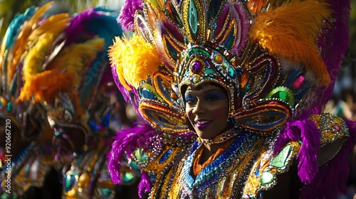 33. **The ornate and colorful costumes of the Notting Hill Carnival in London, with vibrant street decorations** photo