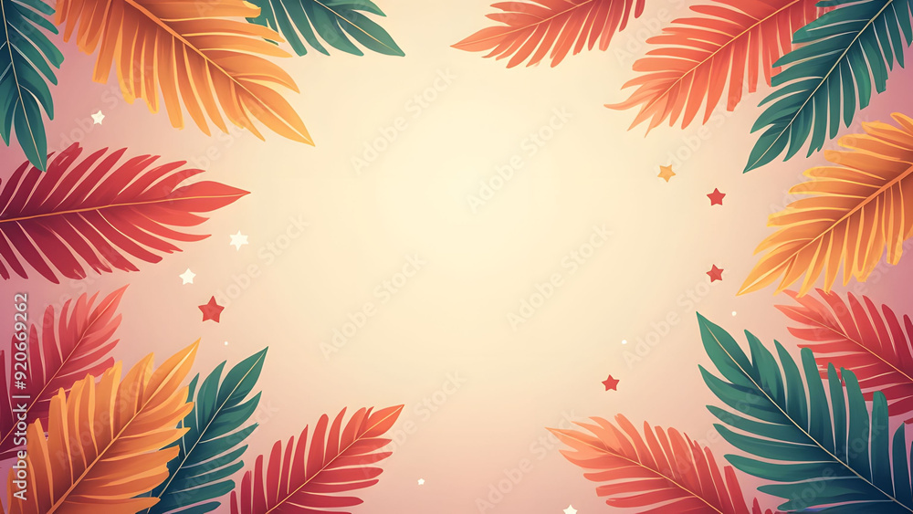 Colorful autumn leaves framing a light beige background
