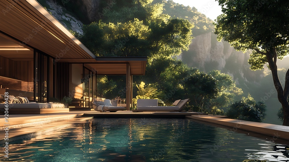 Modern House with Pool Overlooking a Lush Green Valley Modern House with Pool Overlooking a Lush Green Valley